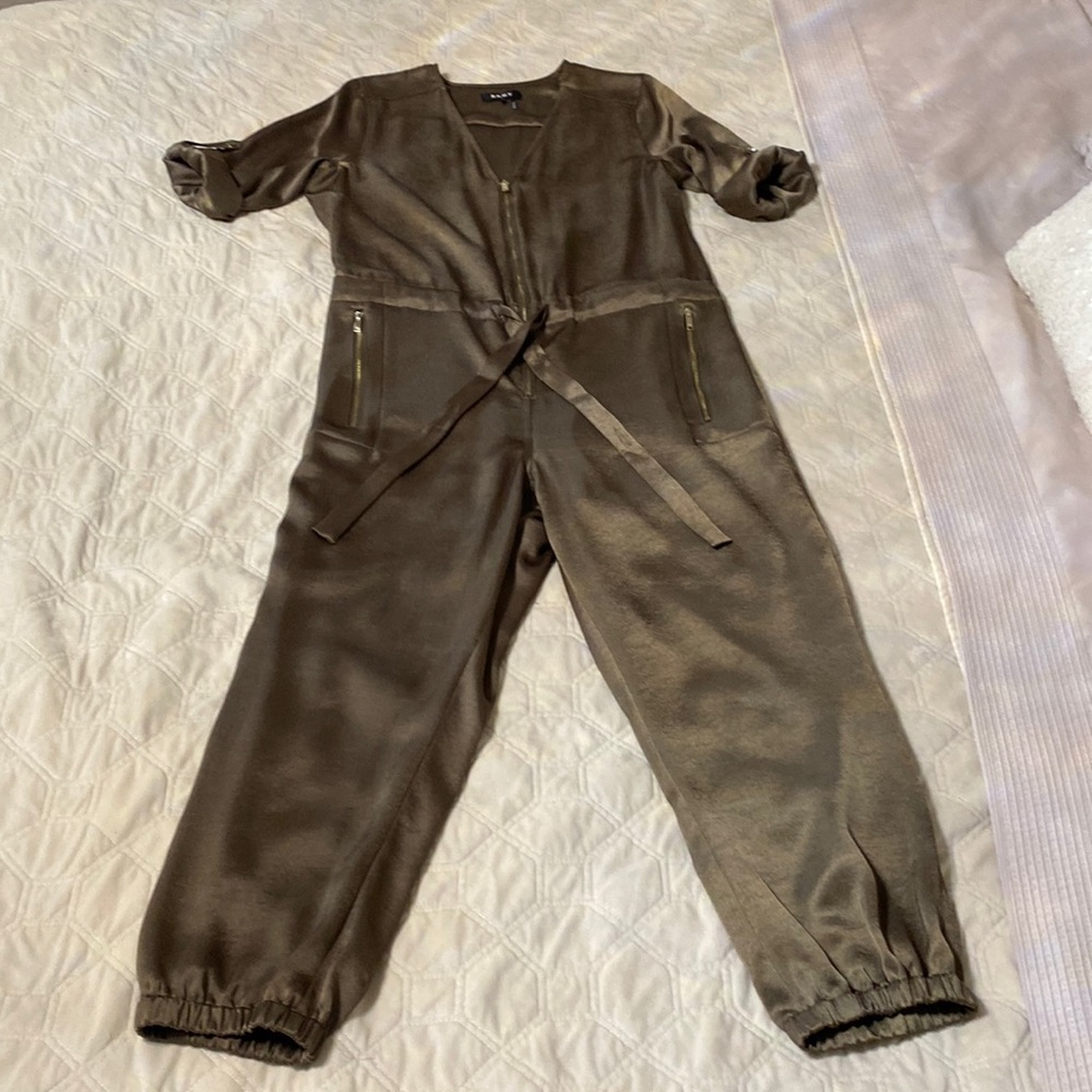 DKNY satin olive green jumpsuit